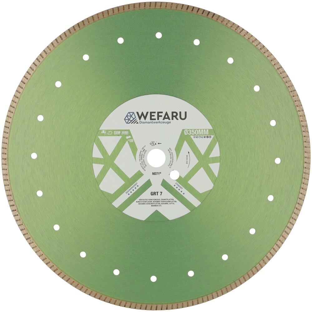 WEFARU Diamanttrennscheibe GRT 7 Ø 350 mm, 25,4 mm Bohrung – für 2 cm Feinsteinzeug & 4 cm Granit – ideal für Fliesenleger, GaLaBau