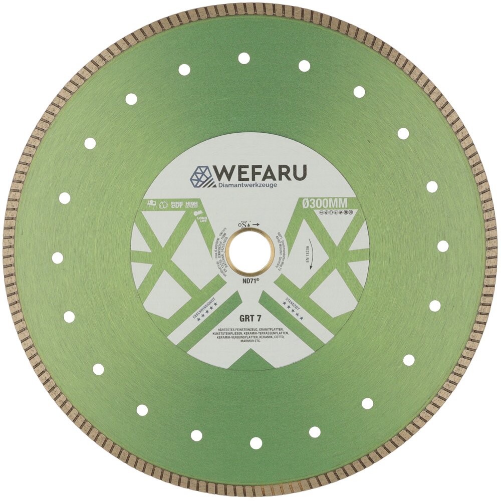 WEFARU Diamanttrennscheibe GRT 7 Ø 300 mm, 30,0 mm Bohrung – für 2 cm Feinsteinzeug & 4 cm Granit – ideal für Fliesenleger, GaLaBau