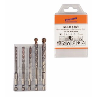 Projahn MULTI-STAR Mehrzweckbohrer Set 5-teilig mit 6-kant Schaft (1/4" Bit)