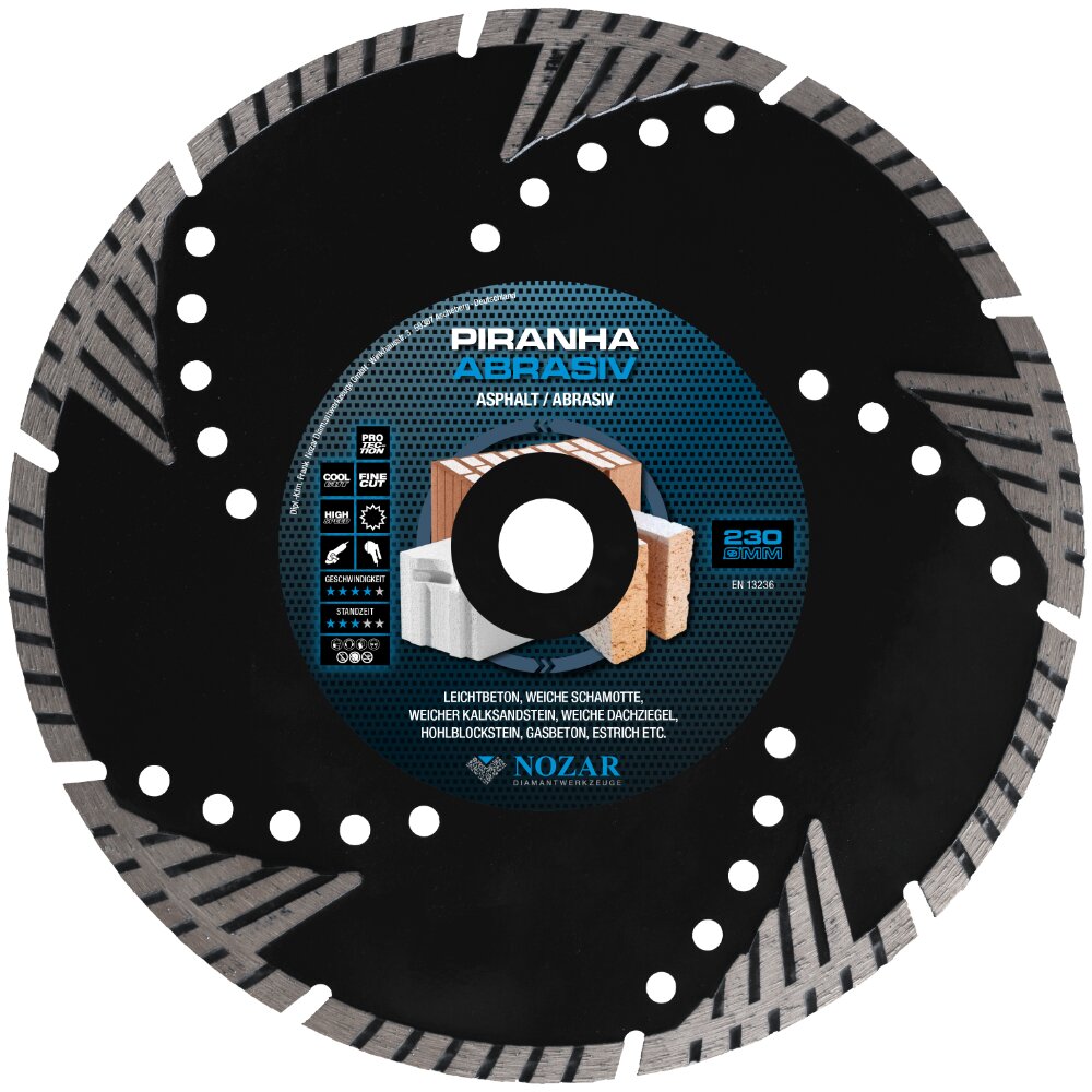 Nozar Diamanttrennscheibe Piranha abrasiv Ø 125 mm, 22,23 mm Bohrung für Leichtbeton, weiche Schamotte, weiche Dachziegel, Putz, Gasbeton, Eternit,