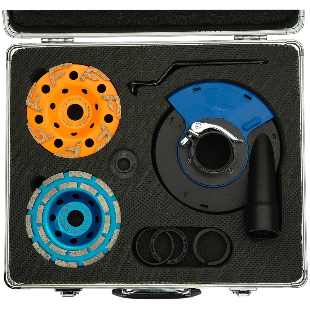 Profi Diamant Schleifteller Set mit Staubabsaugung im Koffer inklusive 2 Schleifteller ideal für Beton, Fliesenkleber, Estrich, Mauerwerk