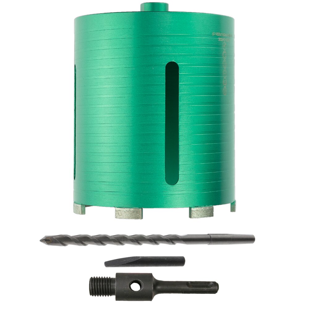 Diamant Trockenbohrkrone Beton Ø 152 mm mit SDS Plus Anschluss, 170 mm Bohrtiefe für Beton, Stahlbeton, Mauerwerk, etc.