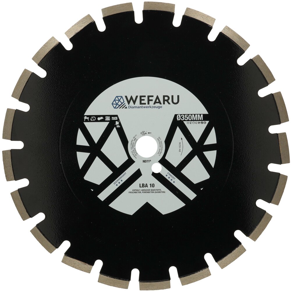 WEFARU Diamanttrennscheibe LBA Ø 300–600 mm – 10 mm Blocksegmente – für Asphalt, Frischbeton, Kalksandstein – Trennschleifer, Fugenschneider