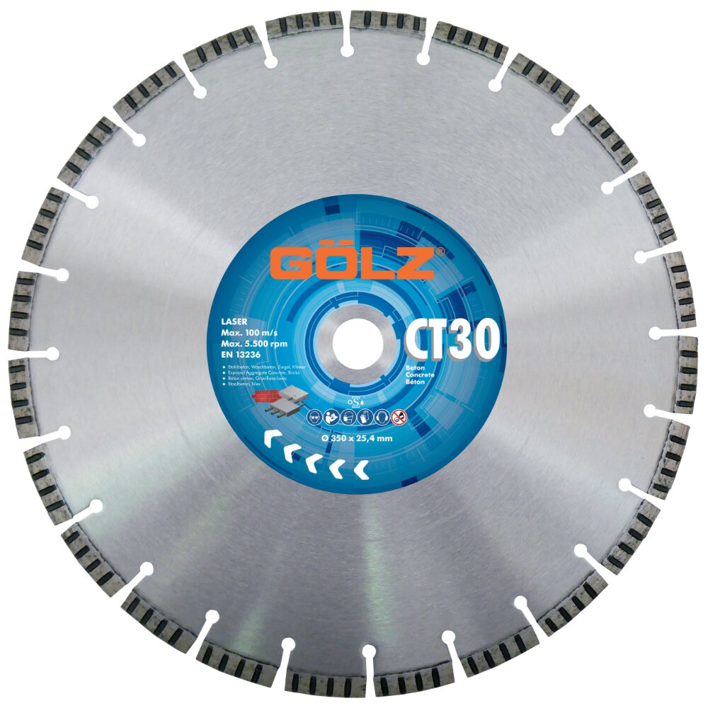 Gölz Diamanttrennscheibe CT30 Ø 450 mm, 25,4 mm Bohrung für Fugenschneider bis 7,5 kW für Allgemeine Baumaterialien, Beton, Beton armiert