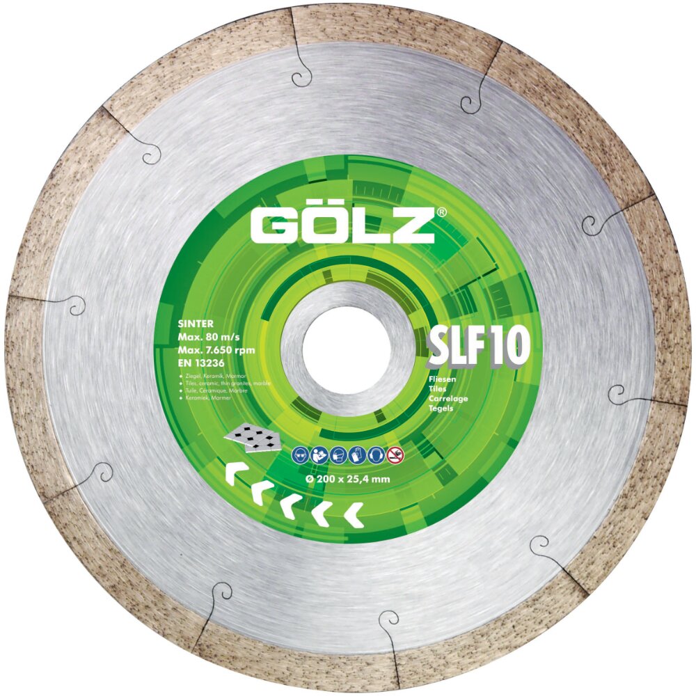 Gölz Diamanttrennscheibe SLF10 Ø 200 mm, 25,4 mm Bohrung für Fliesen, Keramik, Steinzeug, dünne Granite, Marmor